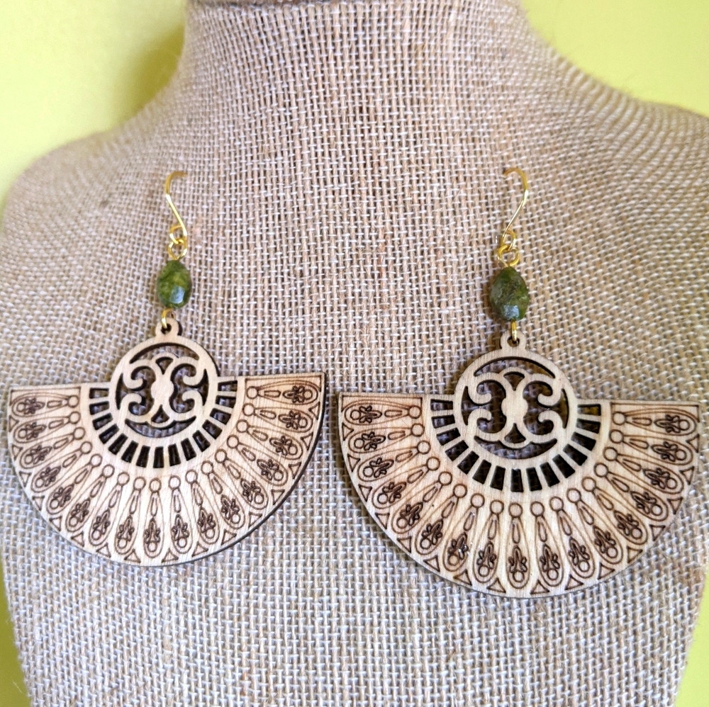 Large Statement Wooden Mandala Earrings - Picture 1 of 6